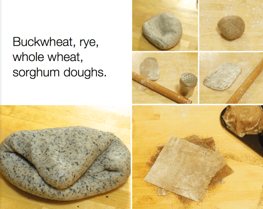 To make them flakey I roll individual sheets, stack them on each other layered with either butter, oil, cocoa, almond meal, powdered milk or even sugar. This provides flavor and helps the individual sheets remain separate, so when you you bite, the shell crumbles — or flakes.